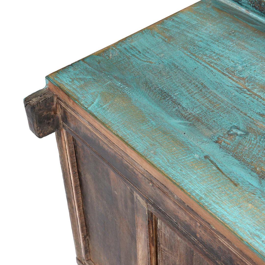 Back Corner Detail From Carved Teak Manjus Dowry Chest From Saurashtra - 19thC | Indigo Antiques