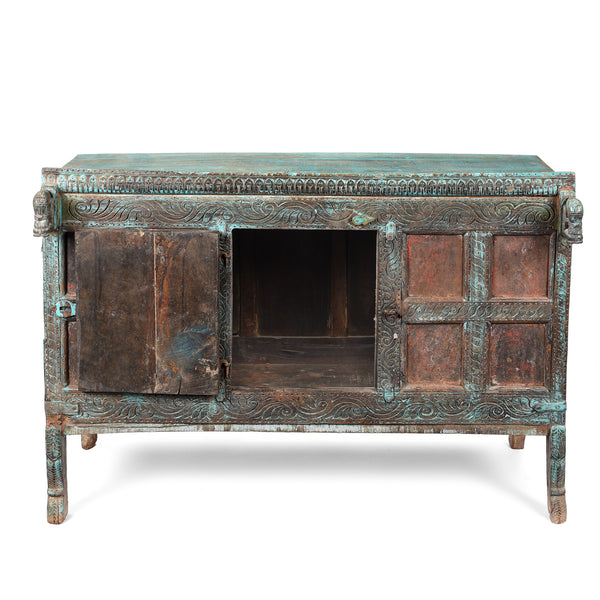 Painted Teak Manjus Dowry Chest From Saurashtra - 19thC