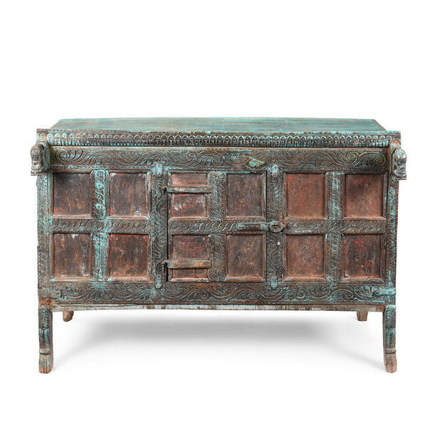 Painted Teak Manjus Dowry Chest From Saurashtra - 19thC