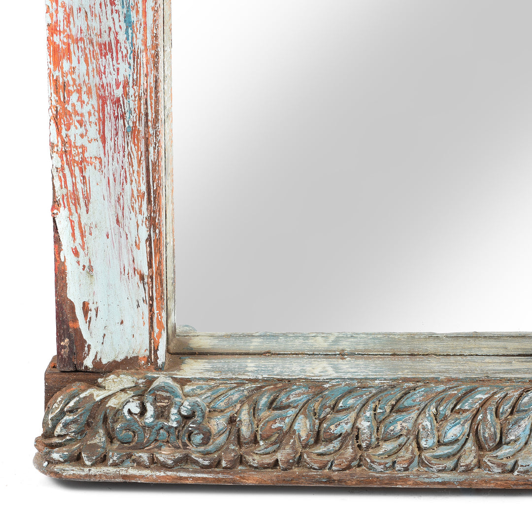 Carving Detail From Mirror Made From a Carved And Painted Indian Teak Window - 19thC | Indigo Antiques
