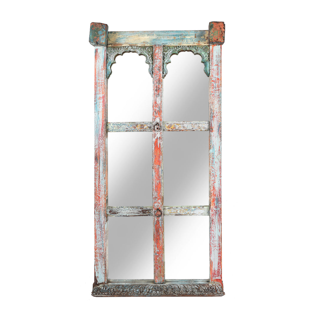 Mirror Made From a Carved And Painted Indian Teak Window - 19thC | Indigo Antiques