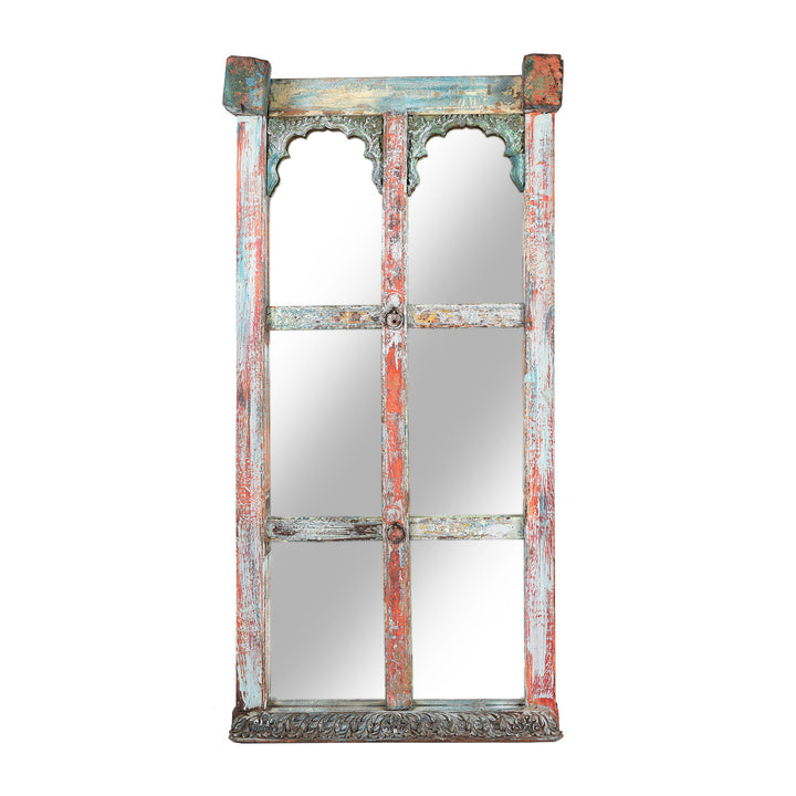 Mirror Made From a Carved And Painted Indian Teak Window - 19thC | Indigo Antiques
