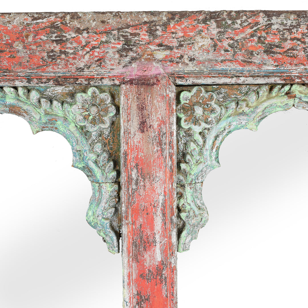 Carving Detail From Mirror Made From a Carved And Painted Indian Teak Window - 19thC | Indigo Antiques
