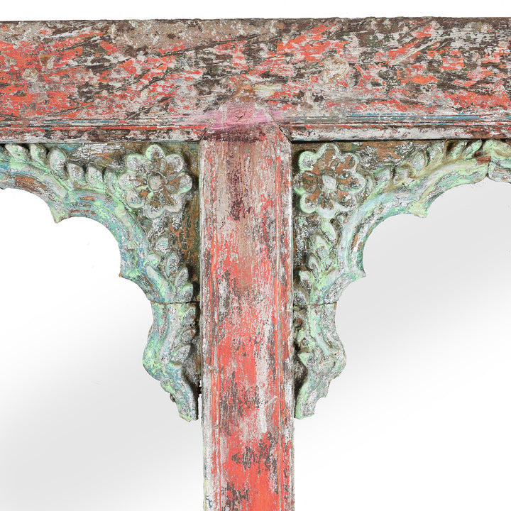 Carving Detail From Mirror Made From a Carved And Painted Indian Teak Window - 19thC | Indigo Antiques