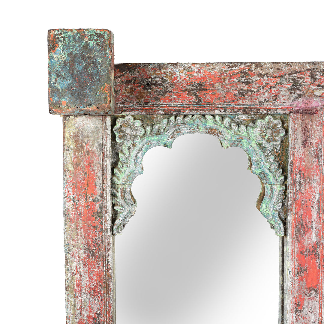 Corner Detail From Mirror Made From a Carved And Painted Indian Teak Window - 19thC | Indigo Antiques