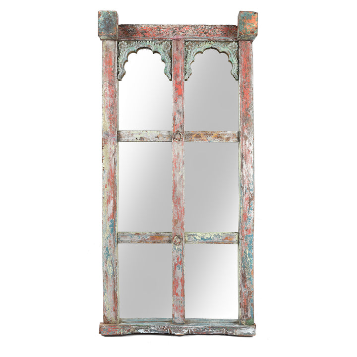 Mirror Made From a Carved And Painted Indian Teak Window - 19thC | Indigo Antiques