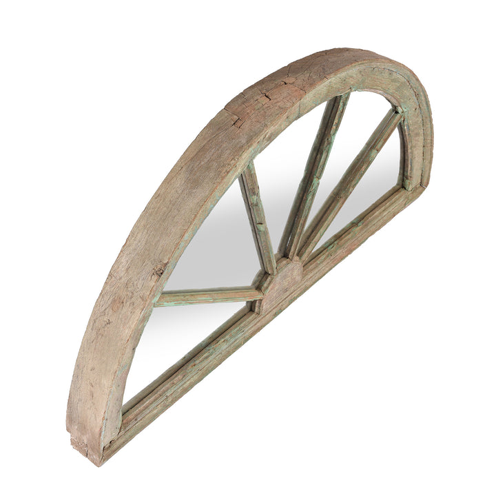 Top Detail of a Old Green Painted Indian Fanlight Mirror - Late 19thC