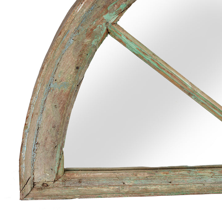 Old Green Painted Indian Fanlight Mirror - Late 19thC