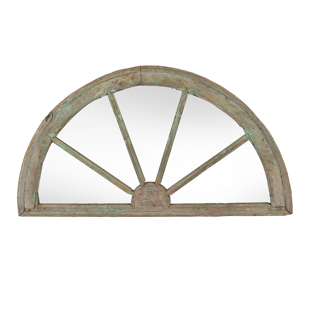 Old Green Painted Indian Fanlight Mirror - Late 19thC