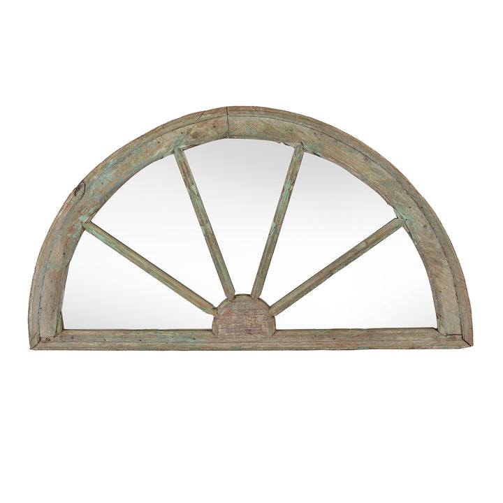 Old Green Painted Indian Fanlight Mirror - Late 19thC