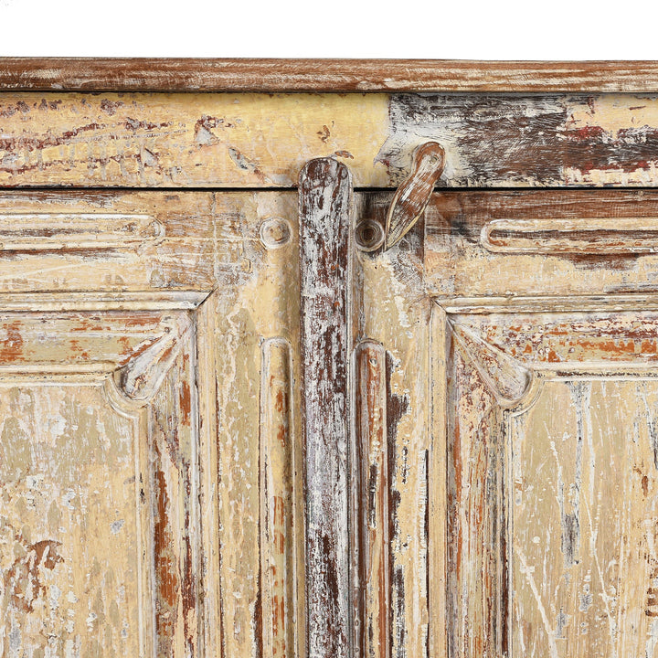 Detail From Reclaimed Teakwood Cabinet With Old Paint | Indigo Antiques