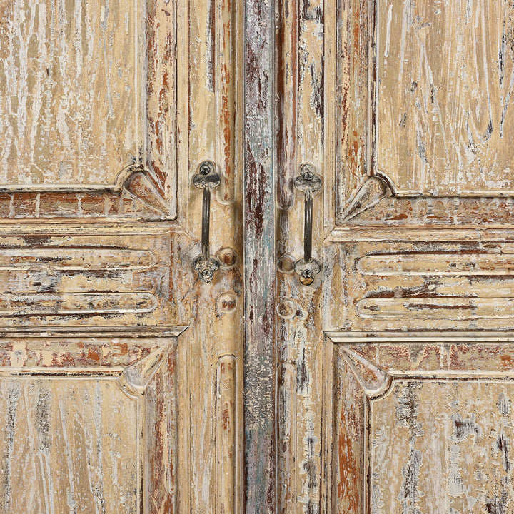 Handle Detail From Reclaimed Teakwood Cabinet With Old Paint | Indigo Antiques