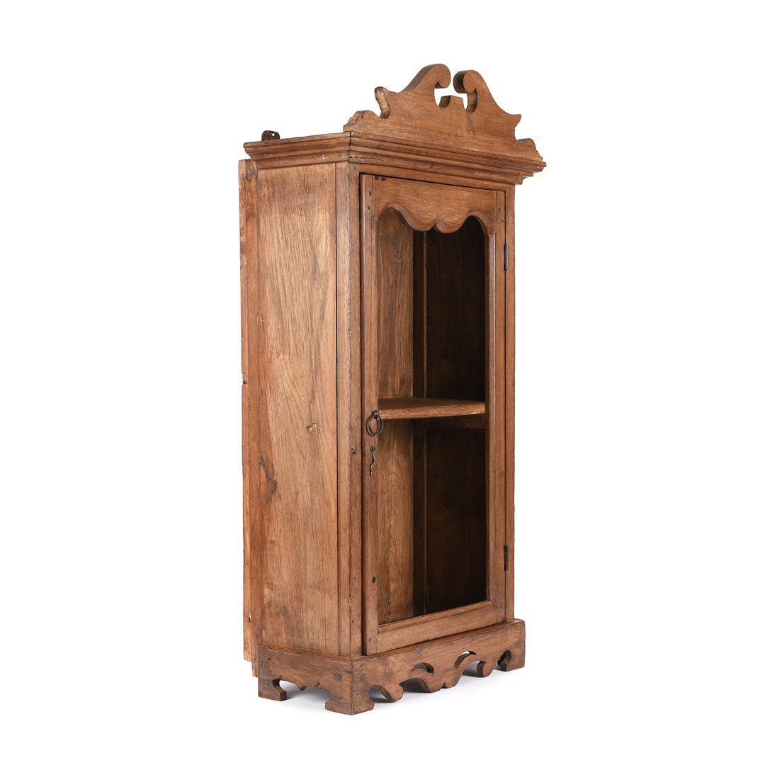 Angled View Of Antique Glazed Teak Wall Cabinet From Gujarat - Ca 1930 | Indigo Antiques