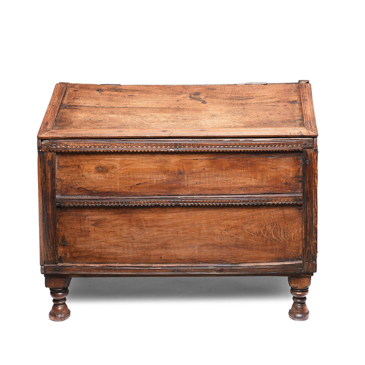 Rear View Of Carved Teak Indian Dowry Chest (Sandouk) From Gujarat - 19thC | Indigo Antiques