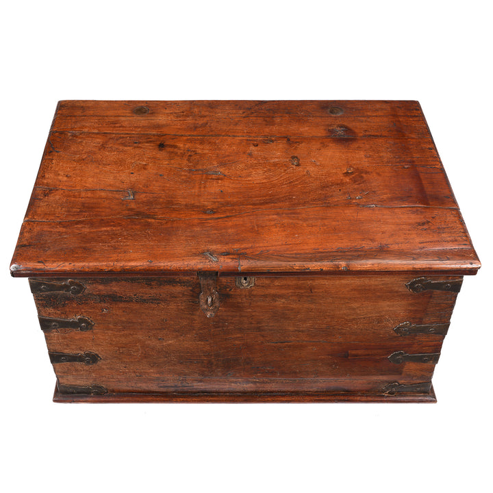 Top Down View Of Brass Bound Jackfruit wood Chest From South India - 18thC | Indigo Antiques