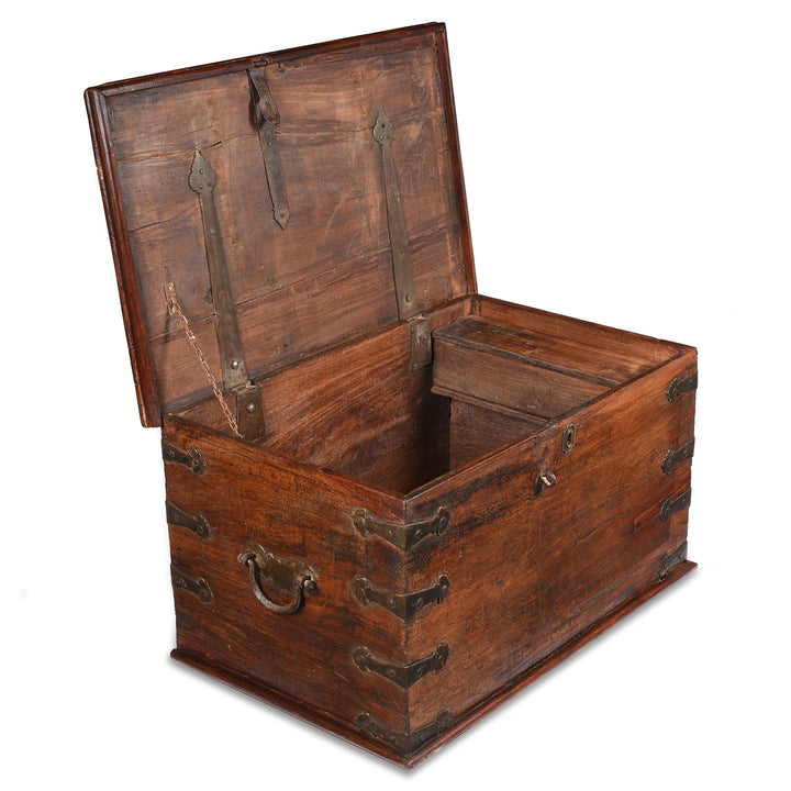 Open Lid View Of Brass Bound Jackfruit wood Chest From South India - 18thC | Indigo Antiques