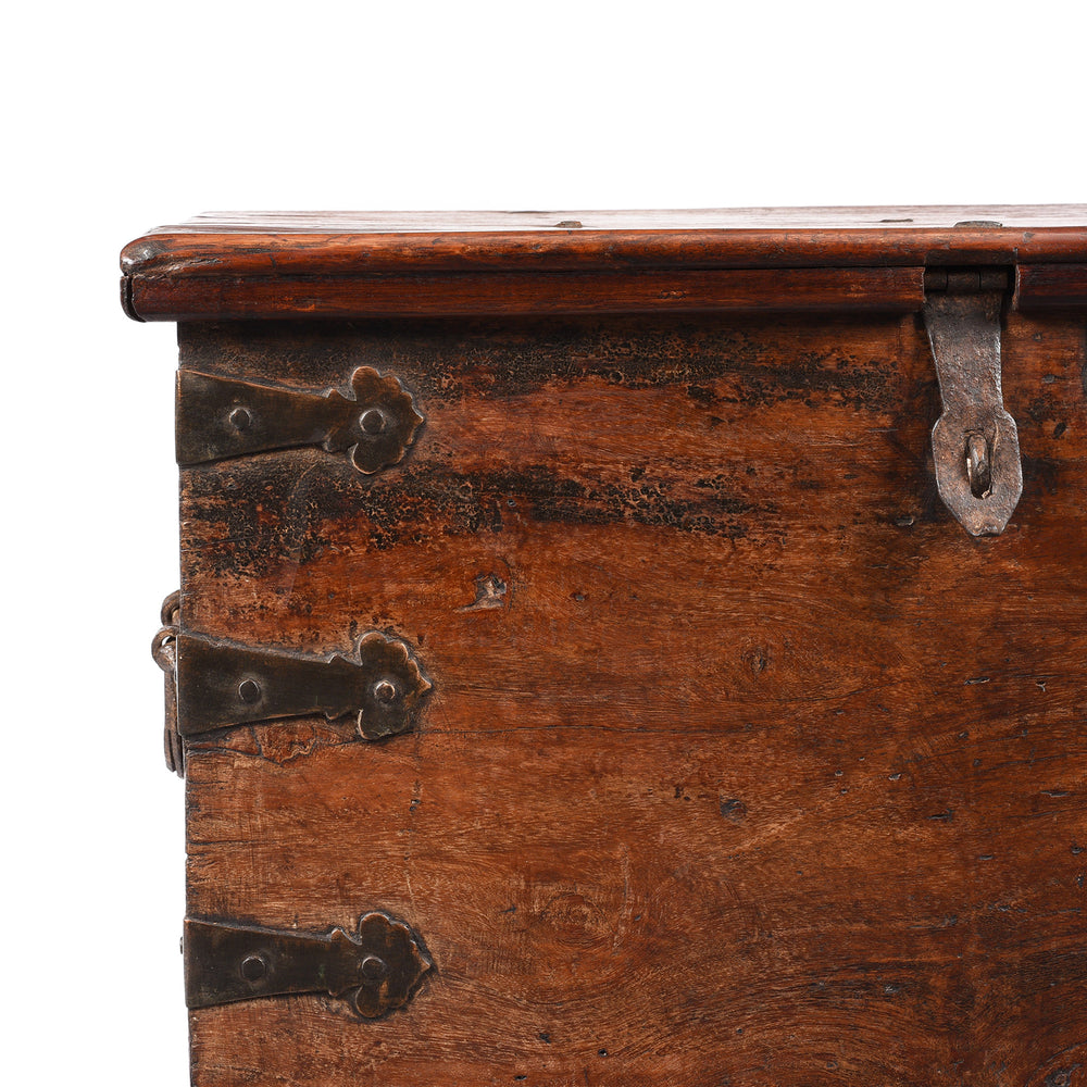 Corner Detail From Brass Bound Jackfruit wood Chest From South India - 18thC | Indigo Antiques