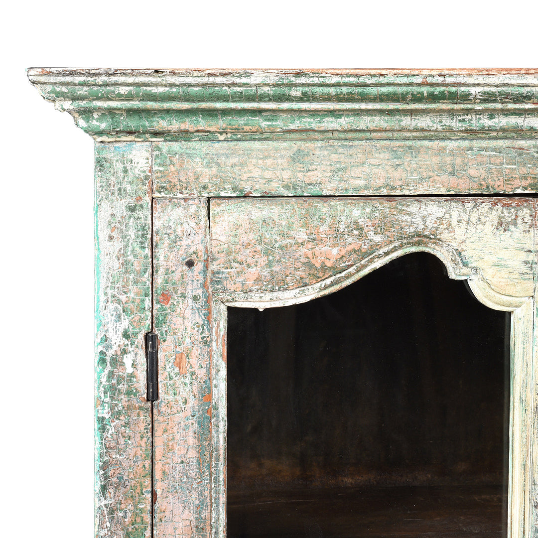 Corner Detail From Antique Painted Indian Teak Glazed Book Cabinet - Ca 1920's | Indigo Antiques