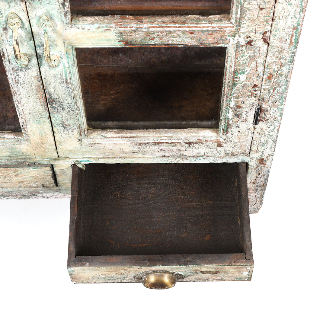 Drawer Interior Detail From Antique Painted Indian Teak Glazed Book Cabinet - Ca 1920's | Indigo Antiques