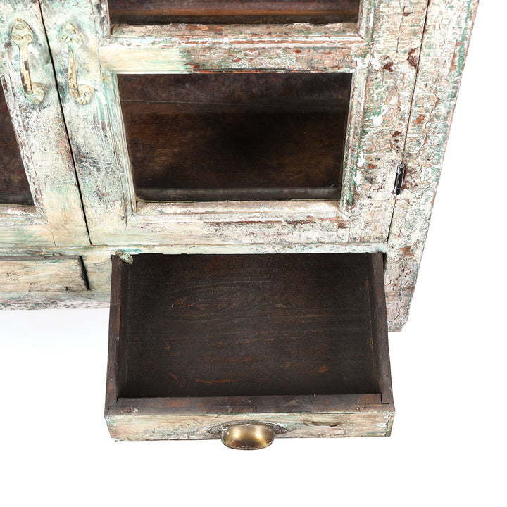 Drawer Interior Detail From Antique Painted Indian Teak Glazed Book Cabinet - Ca 1920's | Indigo Antiques