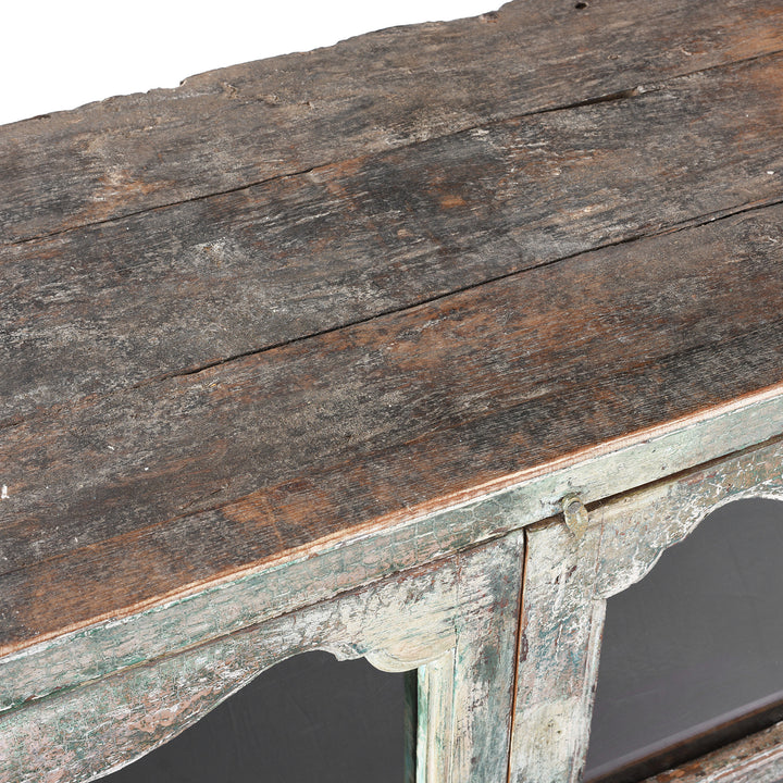 Surface Top Detail From Antique Painted Indian Teak Glazed Book Cabinet - Ca 1920's | Indigo Antiques