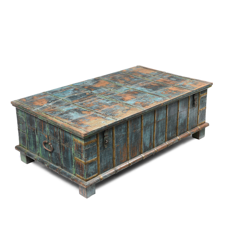 Angled VIew Of Blue Painted Indian Chest From Gujarat - 19thC | Indigo Antiques