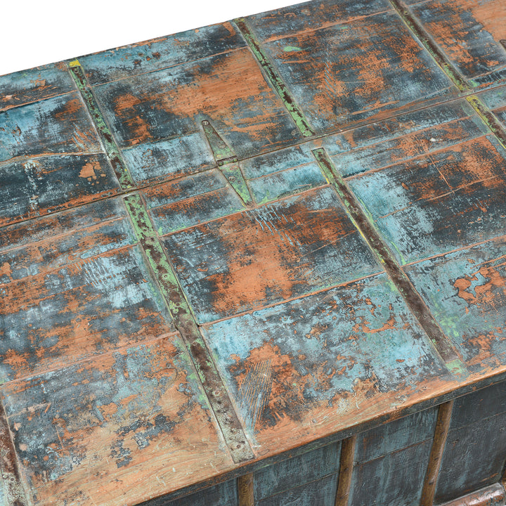Top Of Blue Painted Indian Chest From Gujarat - 19thC | Indigo Antiques
