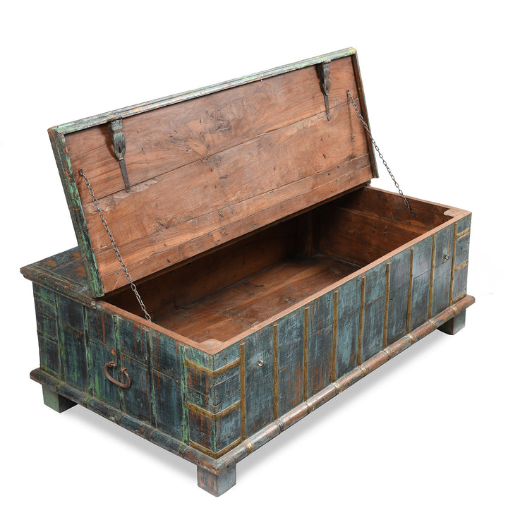 Open Lid VIew Of Blue Painted Indian Chest From Gujarat - 19thC | Indigo Antiques