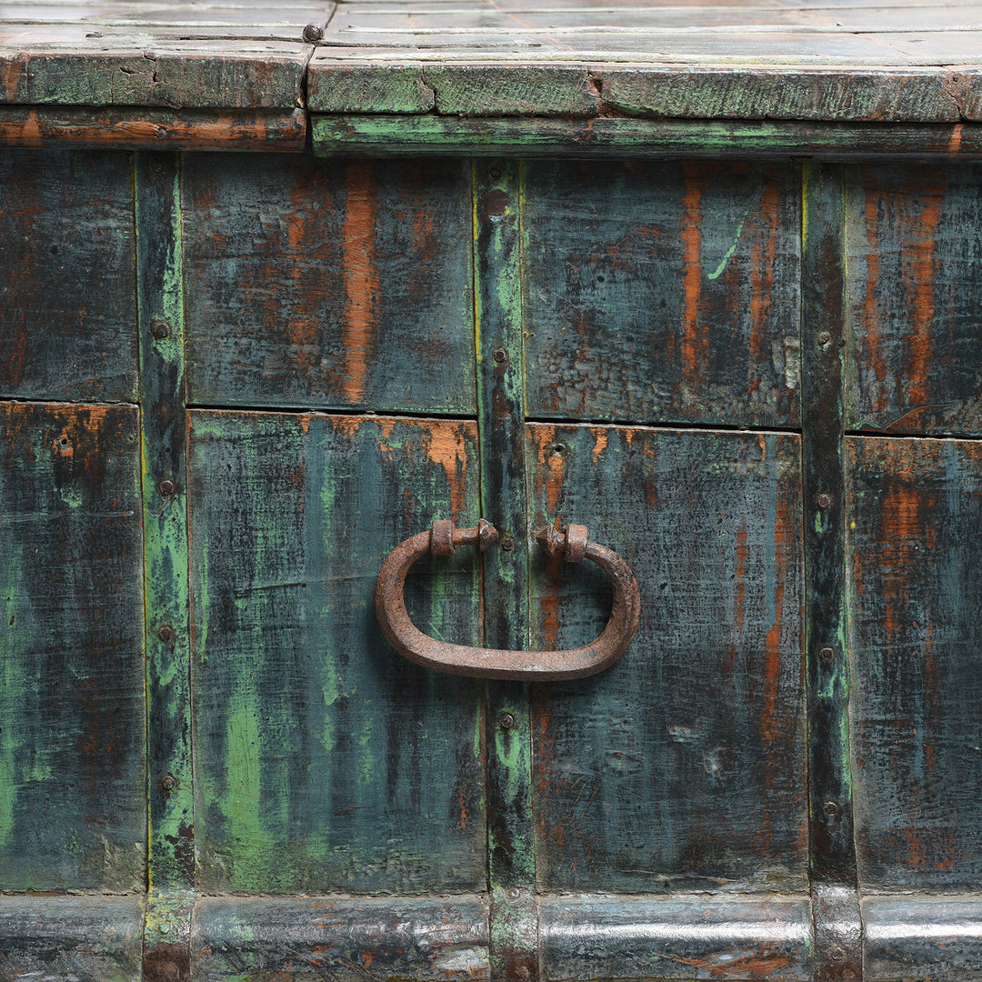 Handle Detail From Blue Painted Indian Chest From Gujarat - 19thC | Indigo Antiques