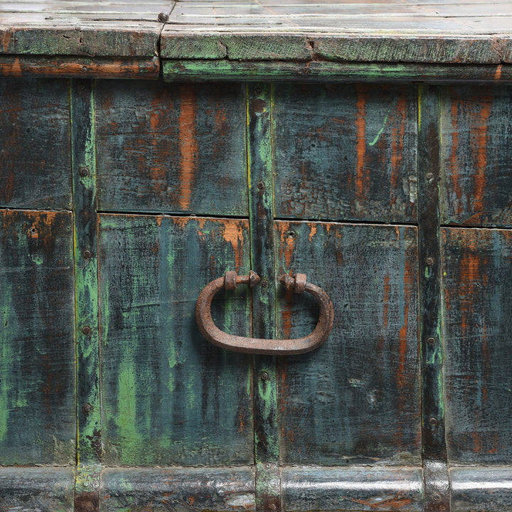 Handle Detail From Blue Painted Indian Chest From Gujarat - 19thC | Indigo Antiques