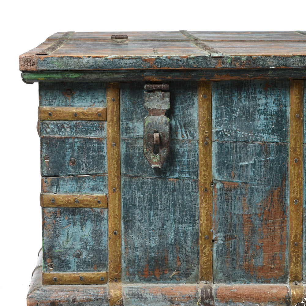 Corner Detail From Blue Painted Indian Chest From Gujarat - 19thC | Indigo Antiques