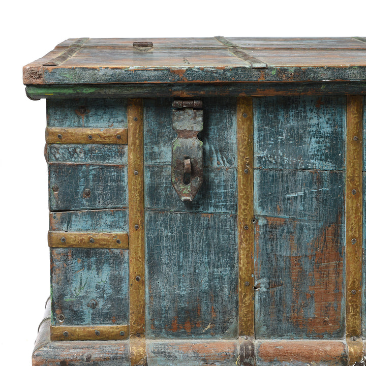 Corner Detail From Blue Painted Indian Chest From Gujarat - 19thC | Indigo Antiques