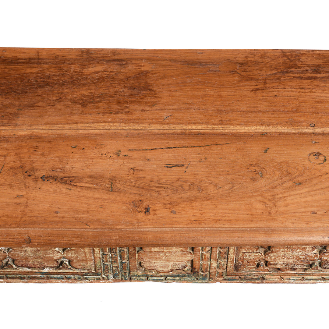 Surface View Of Carved Console Table Made From Reclaimed Teak