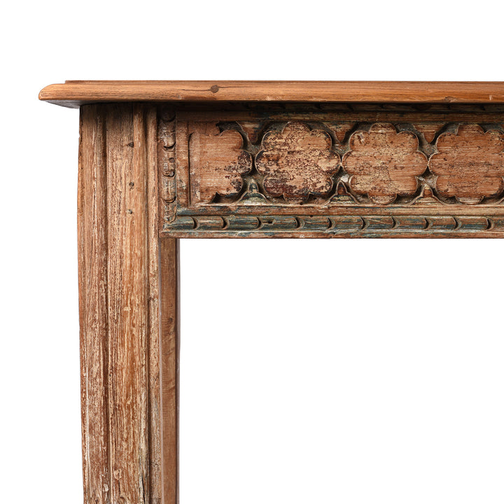 Corner Detail From Carved Console Table Made From Reclaimed Teak