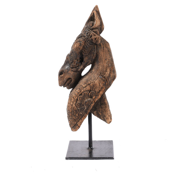 Carved Teakwood Horse Head from Gujarat - 19thC