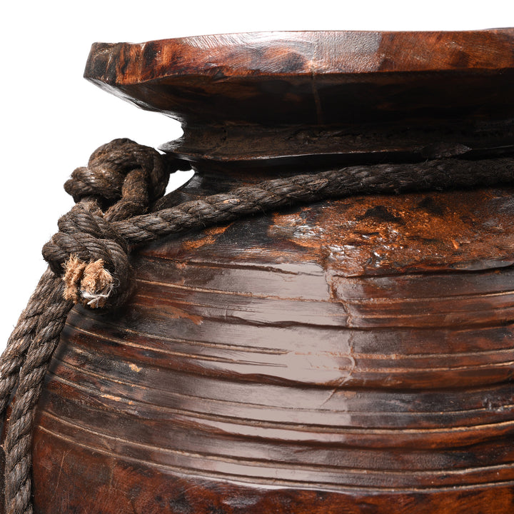 Detail From Turned Cedar Pot From Himachal Pradesh - Early 20thC | Indigo Antiques