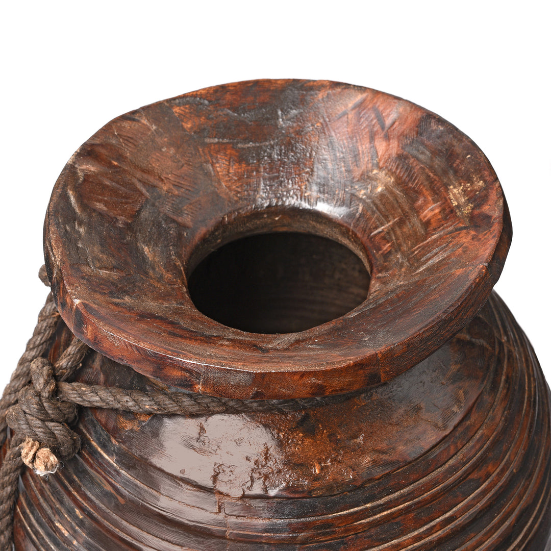 Detail From Turned Cedar Pot From Himachal Pradesh - Early 20thC | Indigo Antiques