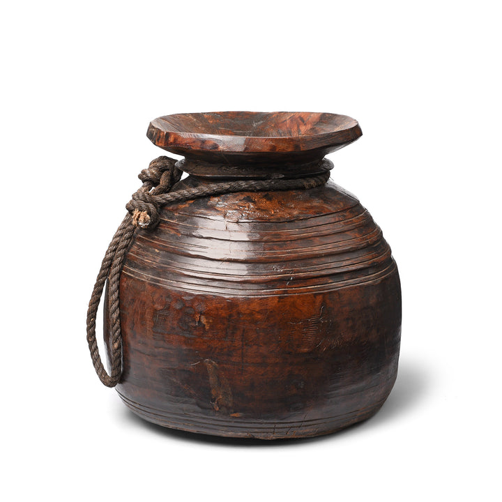 Turned Cedar Pot From Himachal Pradesh - Early 20thC | Indigo Antiques