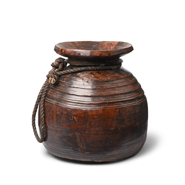 Turned Cedar Pot From Himachal Pradesh - Early 20thC