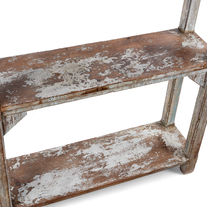 Shelf Detail From Vintage Grey Painted Indian Teak Shelf - Ca 1930 | Indigo Antiques