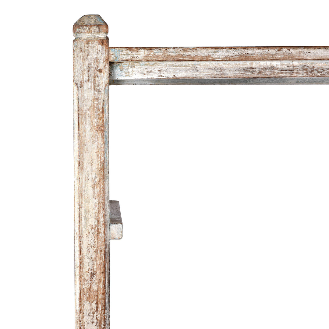 Corner Detail From Vintage Grey Painted Indian Teak Shelf - Ca 1930 | Indigo Antiques