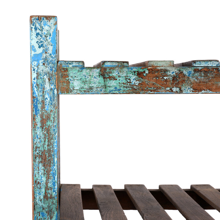 Blue Painted Teak Slatted Shelf From Gujarat - Ca 1930 | Indigo Antiques