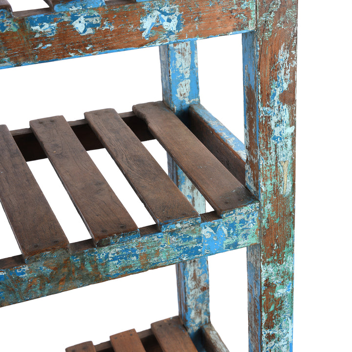 Detail From Blue Painted Teak Slatted Shelf From Gujarat - Ca 1930 | Indigo Antiques