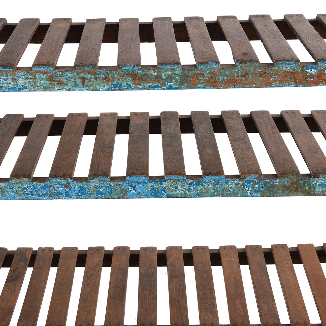Shelf Detail From Blue Painted Teak Slatted Shelf From Gujarat - Ca 1930 | Indigo Antiques