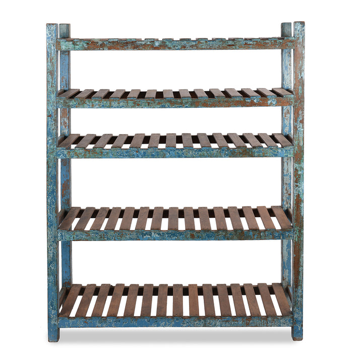 Blue Painted Teak Slatted Shelf From Gujarat - Ca 1930 | Indigo Antiques