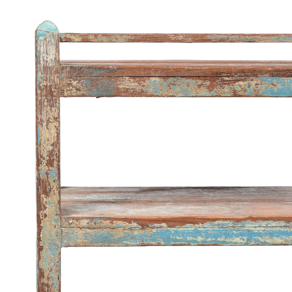 Corner Detail From Antique Small Vintage Painted Indian Teak Shelf - Ca 1930 | Indigo Antiques