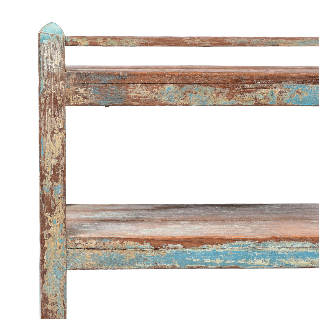 Corner Detail From Antique Small Vintage Painted Indian Teak Shelf - Ca 1930 | Indigo Antiques