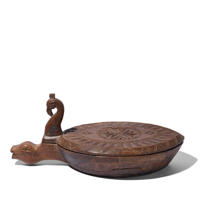 Profile View Of Antique Carved Teak Masala Box From Banswara Tribal Region - Ca 1920 | Indigo Antiques