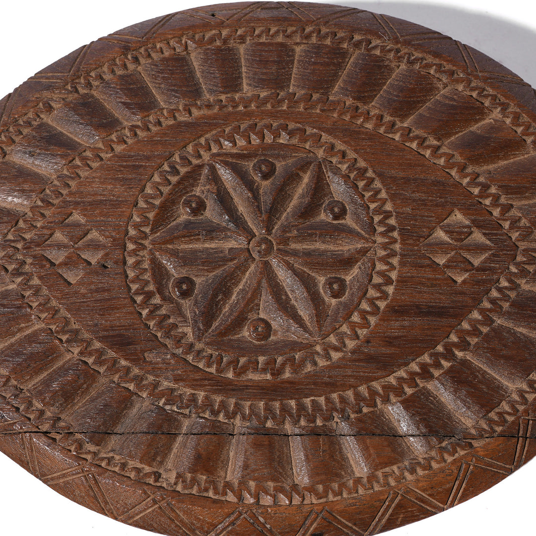 Carving Detail From Antique Carved Teak Masala Box From Banswara Tribal Region - Ca 1920 | Indigo Antiques
