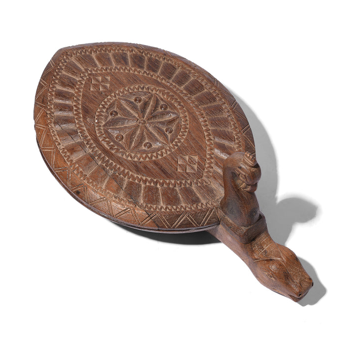 Top Down View Of Antique Carved Teak Masala Box From Banswara Tribal Region - Ca 1920 | Indigo Antiques